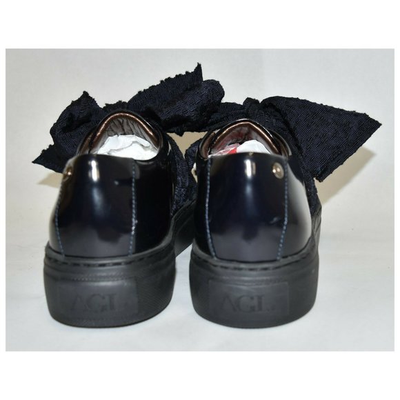 $400 AGL ATTILIO GIUSTI LEOMBRUNI Bow Platform Sneaker PATENT NAVY BLACK - Picture 6 of 8